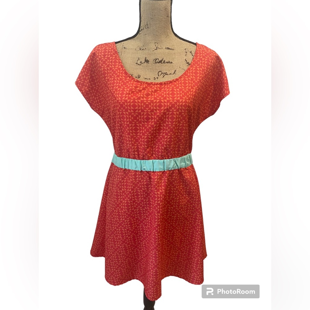 Roxy Skater Dress Orange and Teal Open Back Swimsuit Cover Geometric - Size L